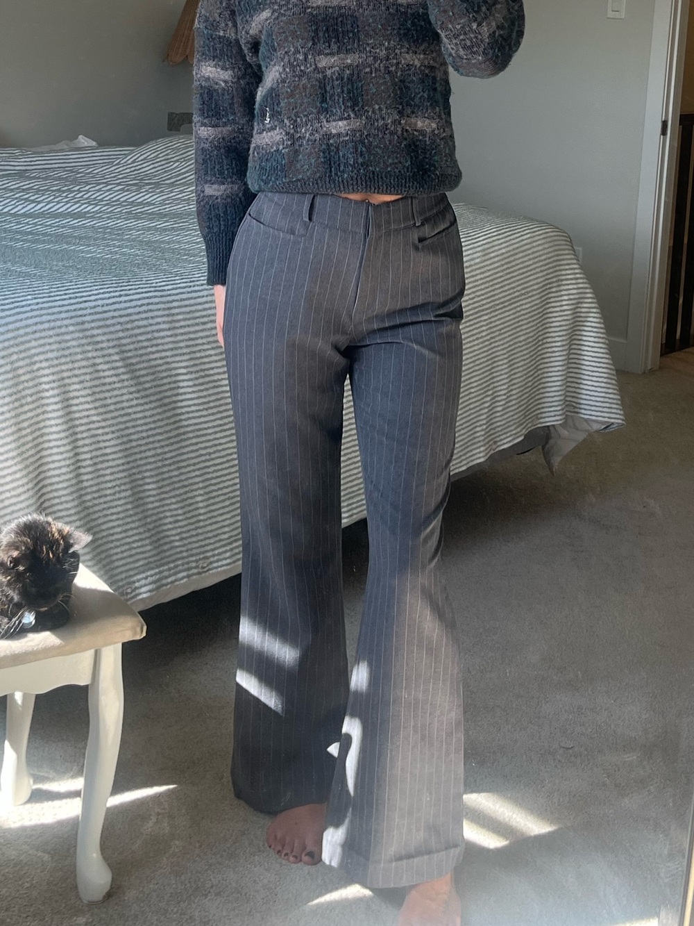 Edikted Black Pinstripe Wide-Leg Jeans